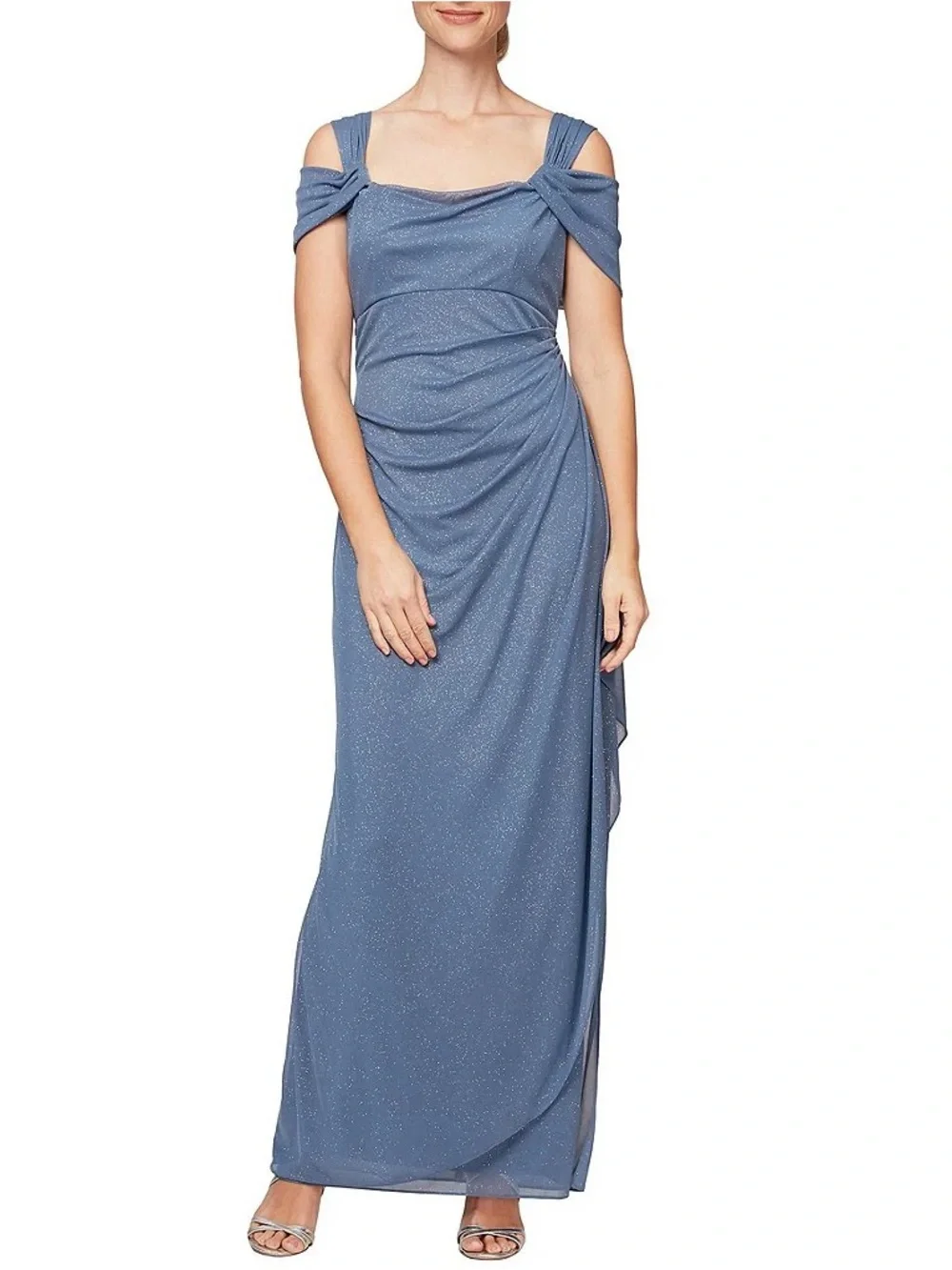 Alex Evenings Navy One-Shoulder Sparkle Evening Gown - Picture 3 of 7